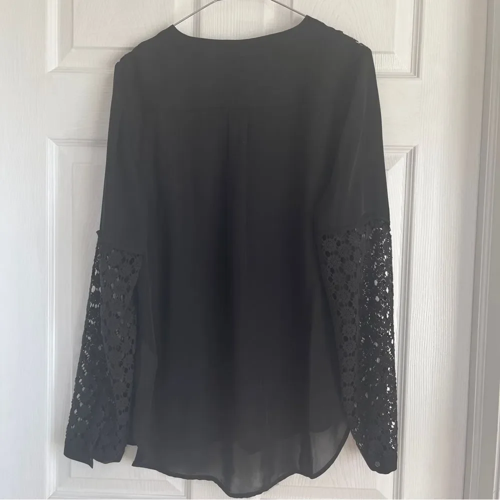 J.Crew Lace-Sleeved Blouse in Black Sz6 Gently Loved